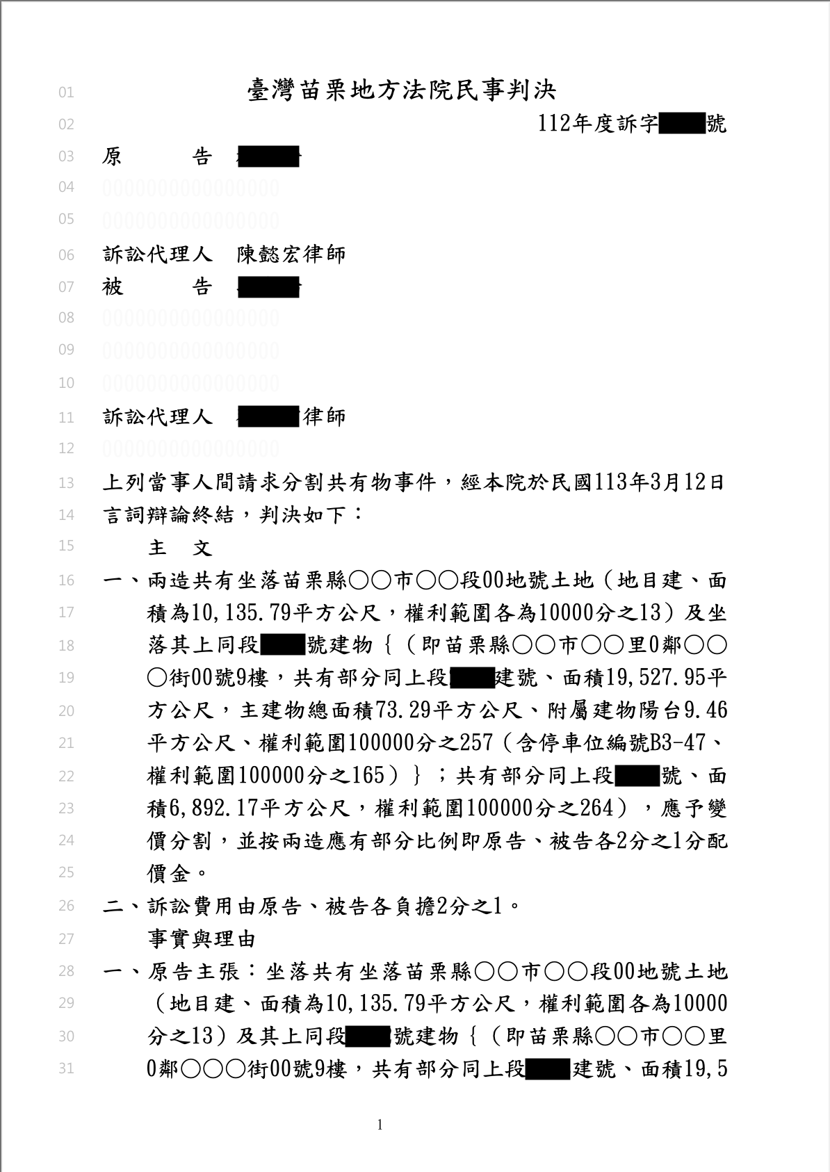2025/05/15 共有土地變價分割案勝訴 陳懿宏律師