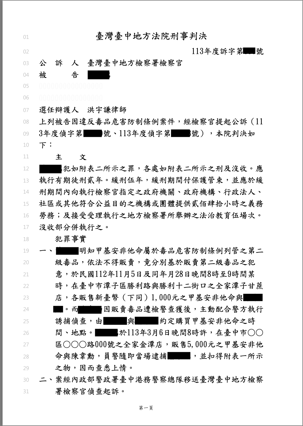 2025/03/12 販賣二級毒品安非他命獲緩刑判決 洪宇謙律師