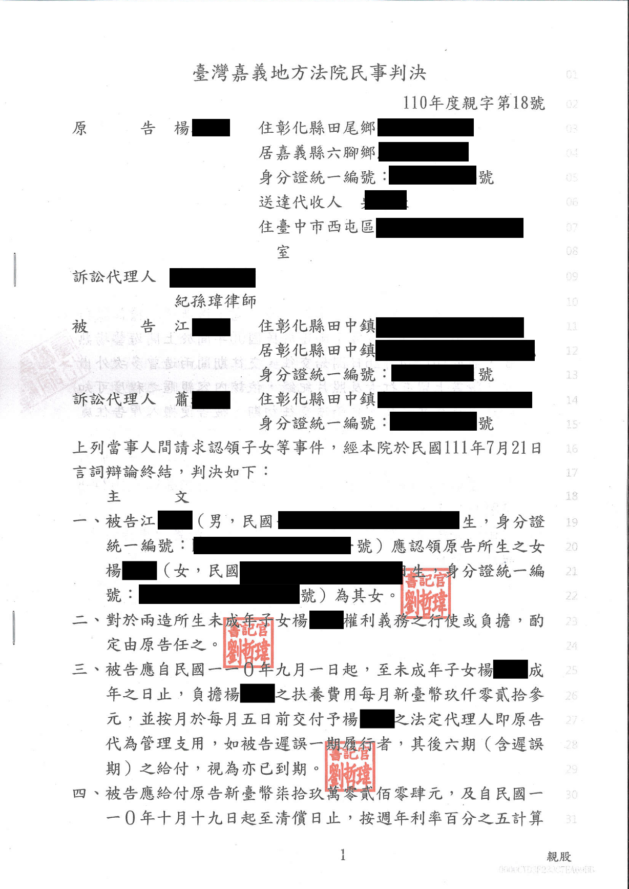 免費法律諮詢案例-2025/02/19、未婚生子追討七十九萬扶養費、紀孫瑋律師