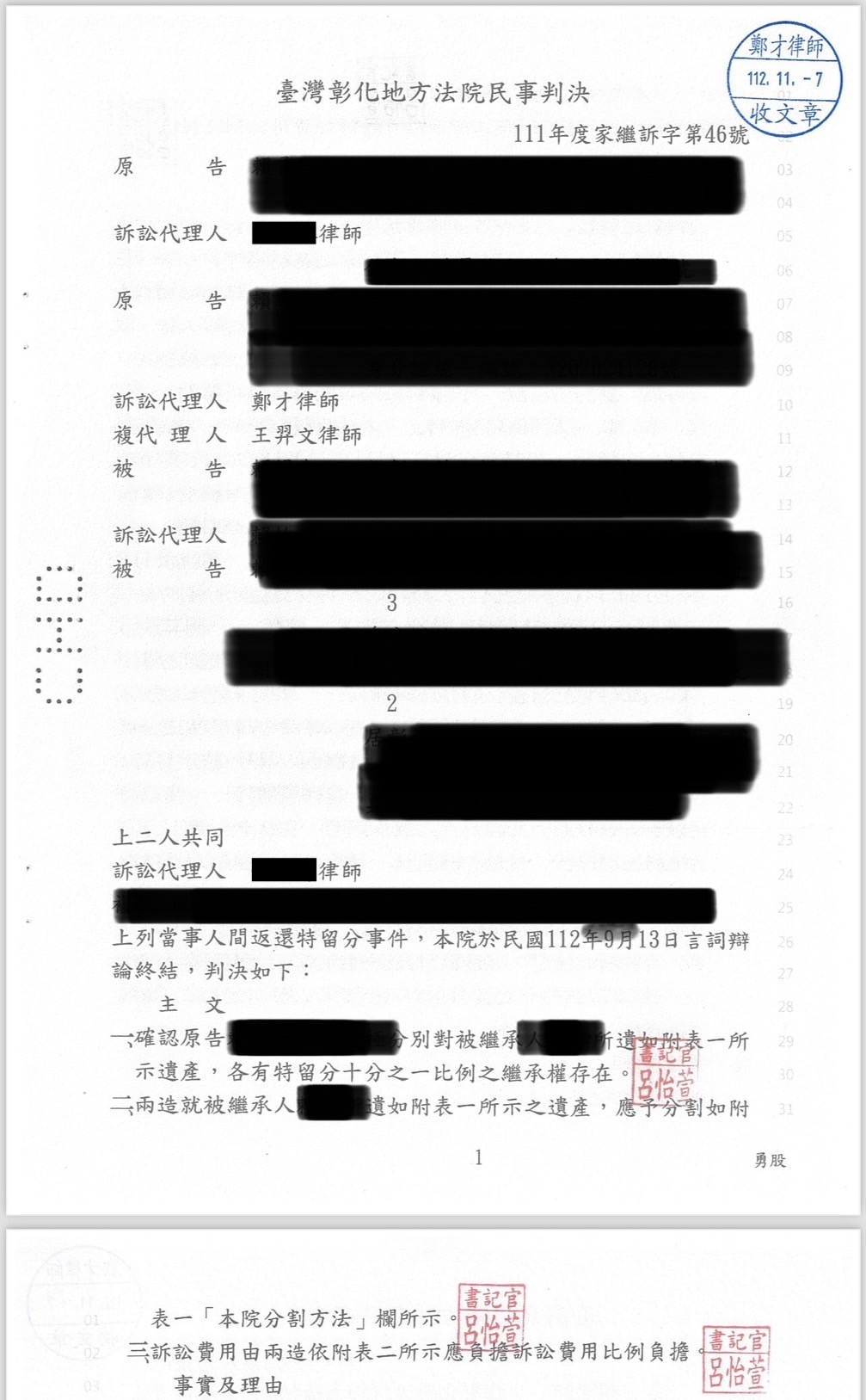 免費法律諮詢案例-2025/12/15、提告返還特留分獲三百萬案、鄭才律師