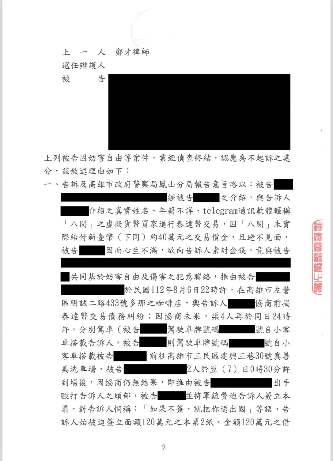 恐嚇取財不起訴