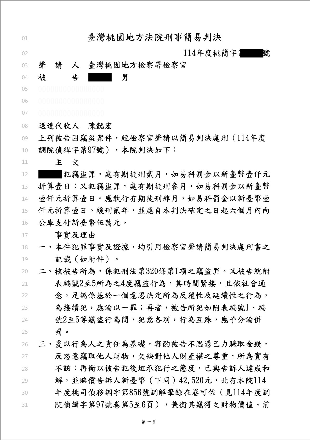 多起竊盜案件獲緩刑