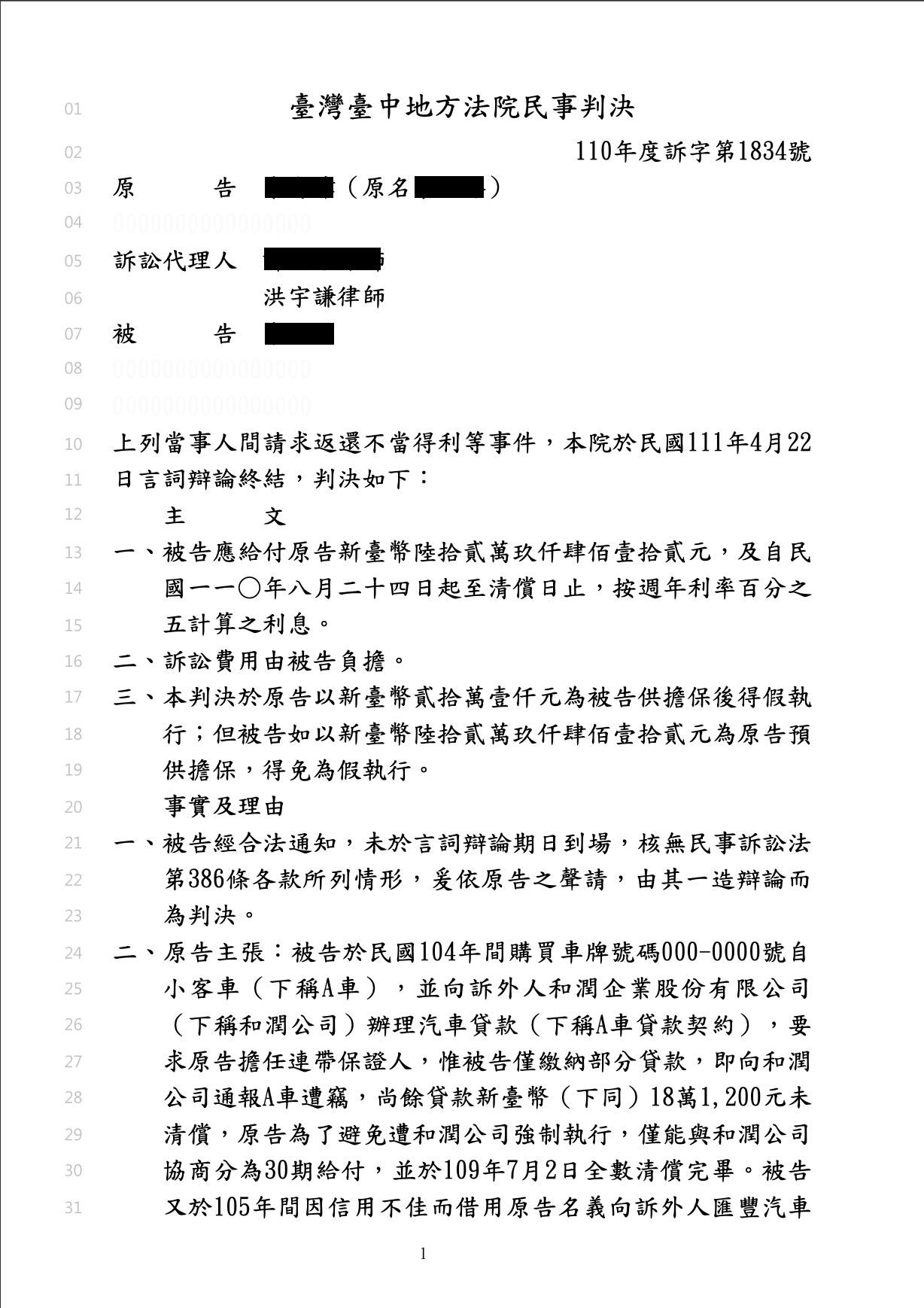 保人債務糾紛 洪宇謙律師