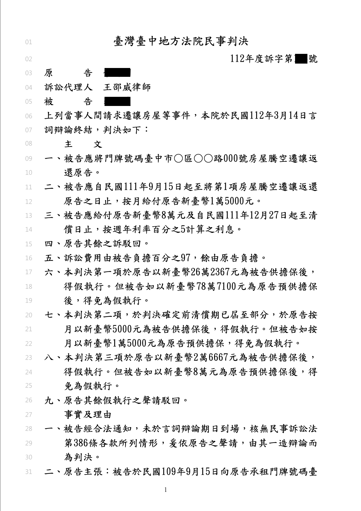 2025/08/19 租客強佔房屋不搬遷讓房屋勝訴 王邵威律師