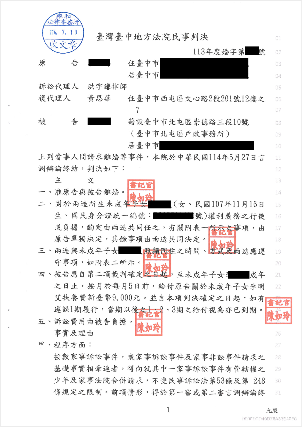 子女親權爭取勝訴判決書圖片