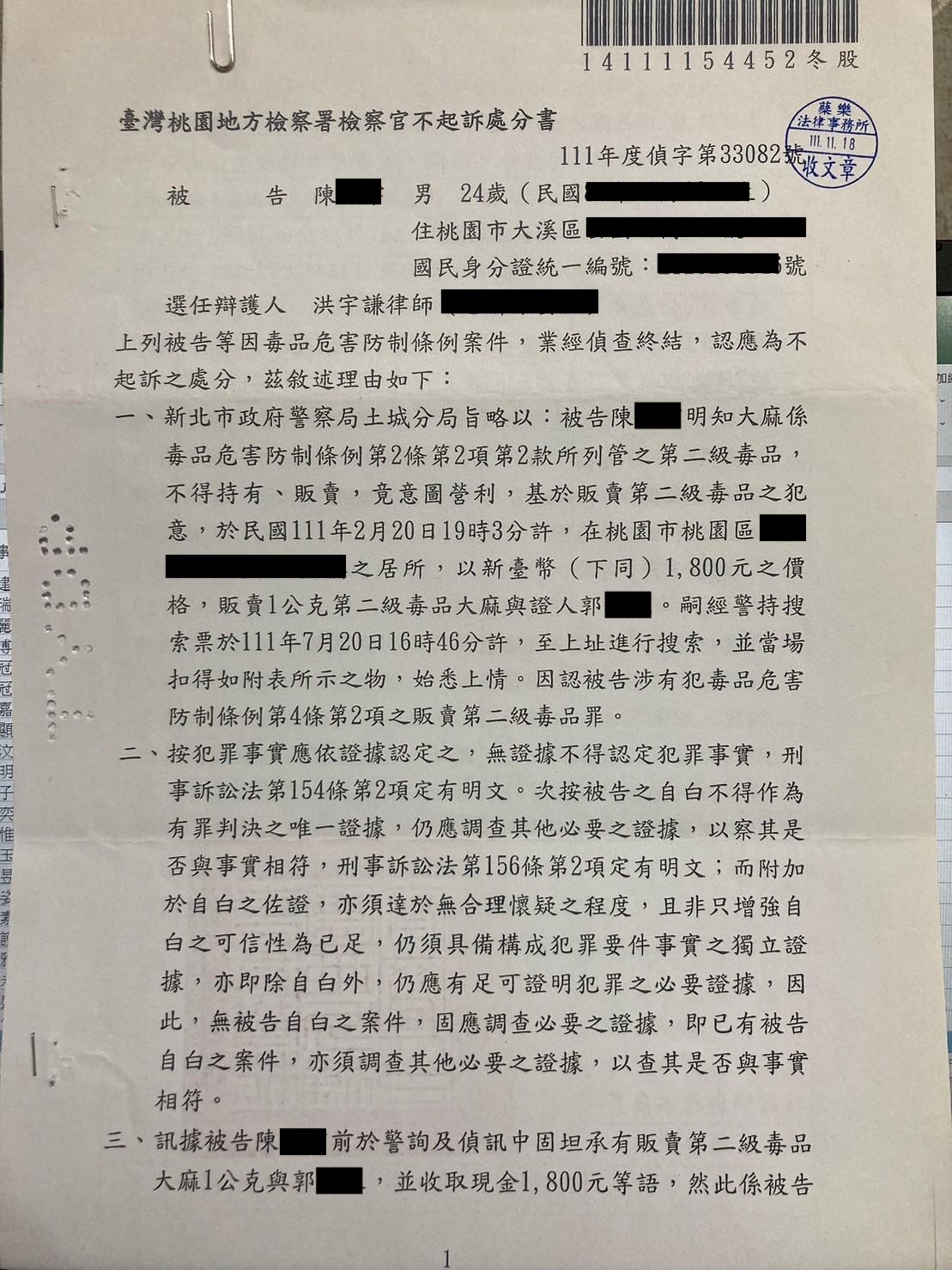 20250815/遭搜索票查獲毒品販賣獲不起訴/洪宇謙律師