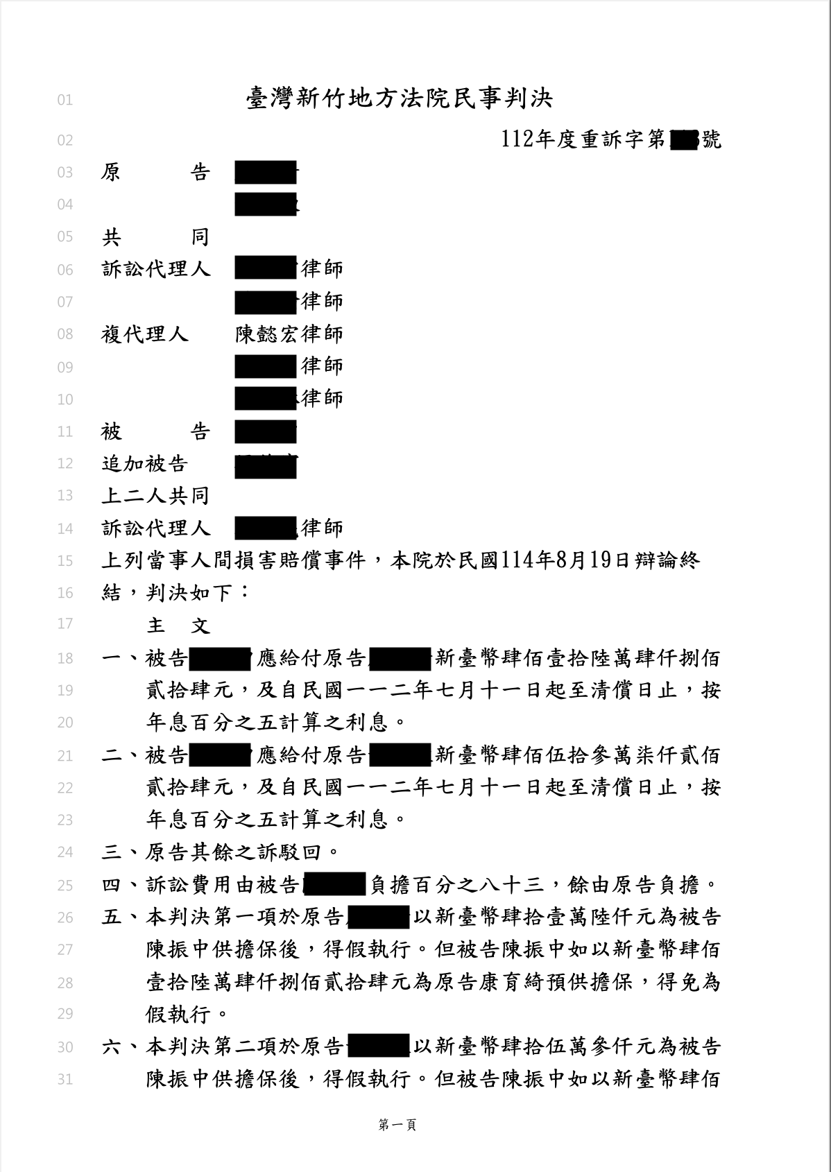 鉅額侵權損害賠償勝訴