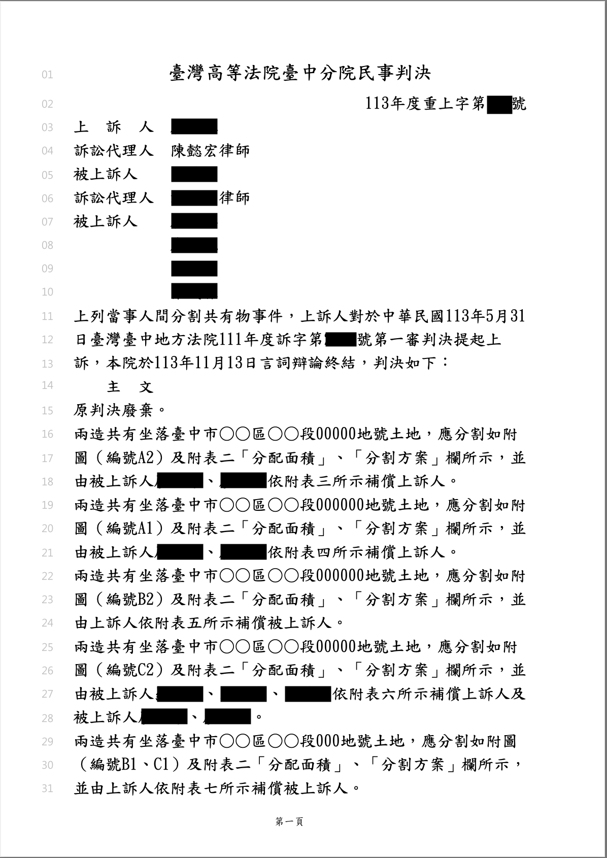 土地分割爭議逆轉勝