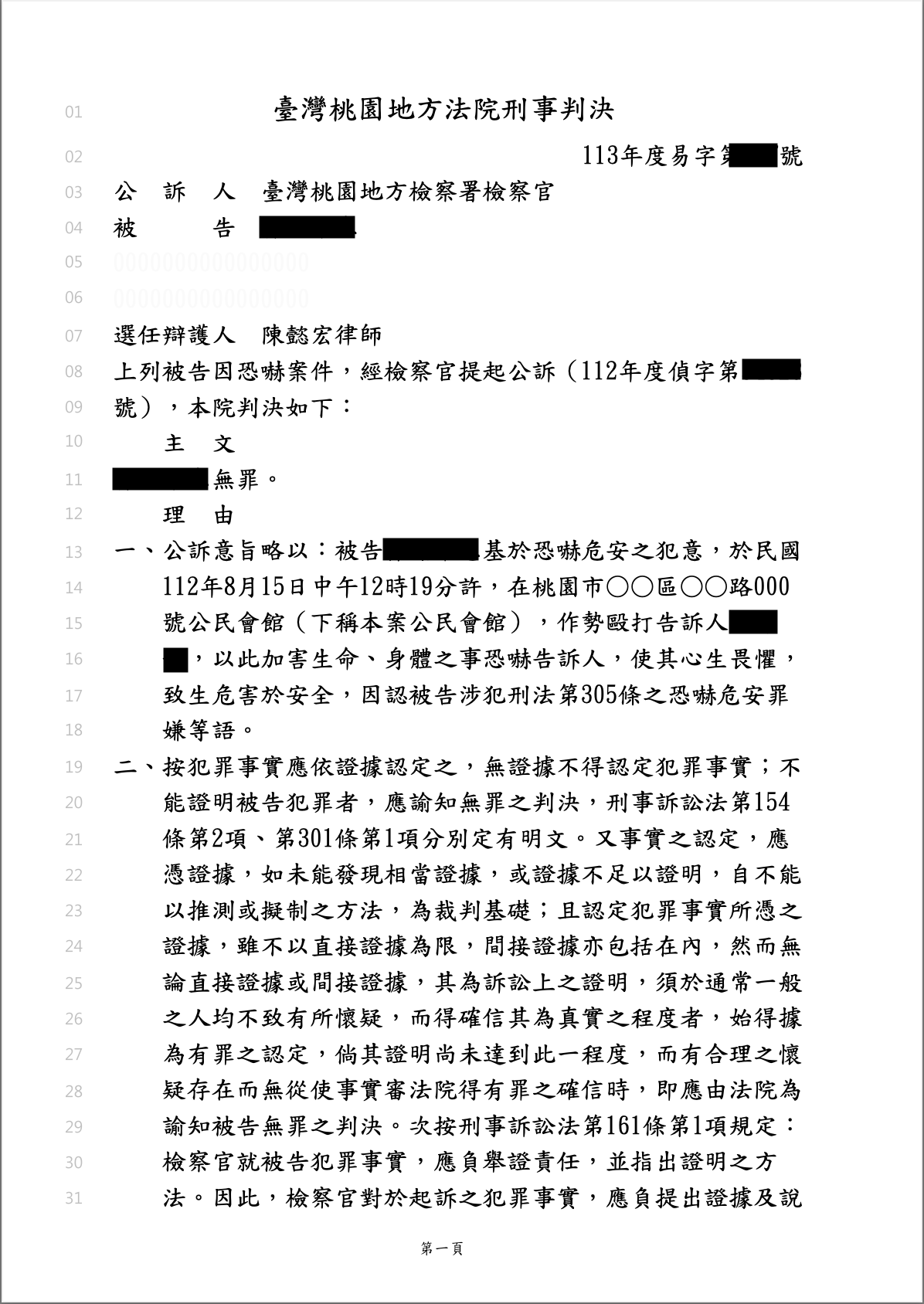 恐嚇危害安全罪獲無罪