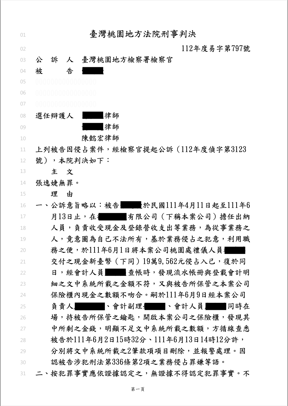 出納業務侵占案獲無罪