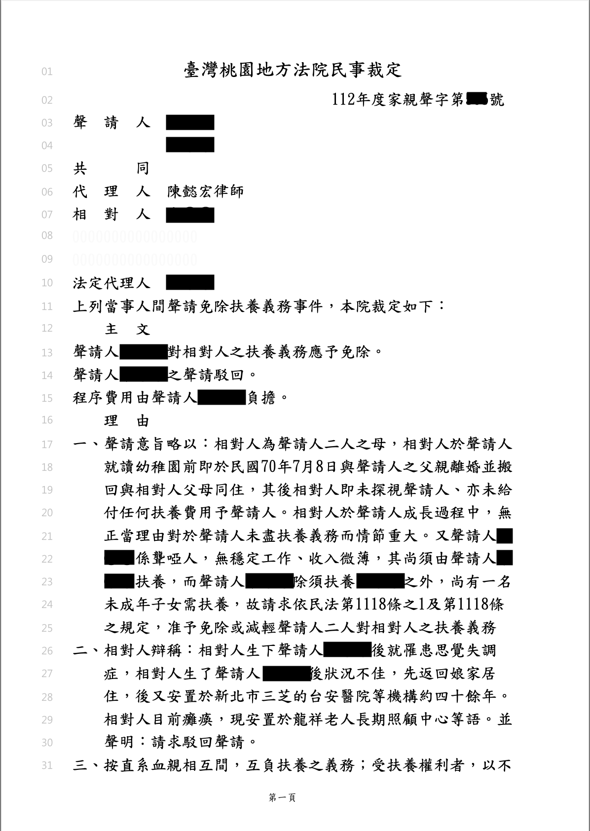 免除失職生母扶養義務